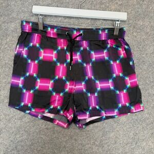 Parke & Ronen 100% Silk Shorts Men Large Black Purple Lightweight 4" Inseam
